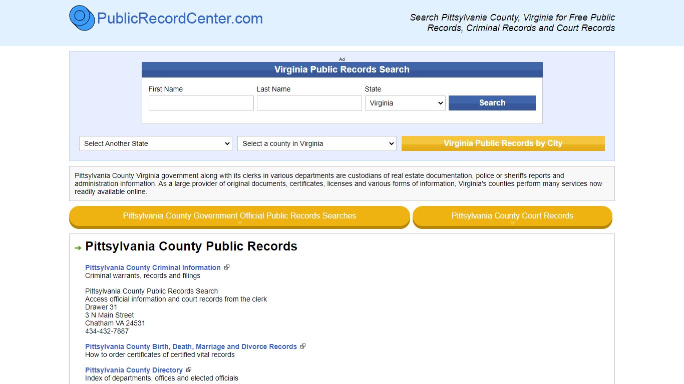 Pittsylvania County Virginia Free Public Records - Court ...